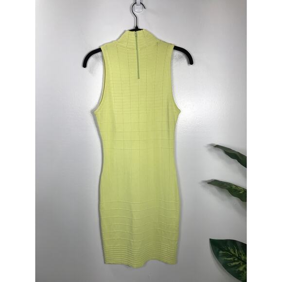 Vintage Liliane Romi Zelda Dress Bodycon Lemon Yellow Ribbed Knit Midi Spring - Picture 4 of 9